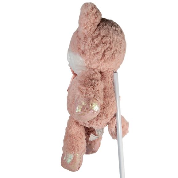 Kellytoy Pink Cat Plush 14" Stuffed Animal 2020 Satin Bow Shiny Nose Ears Feet - Picture 15 of 15